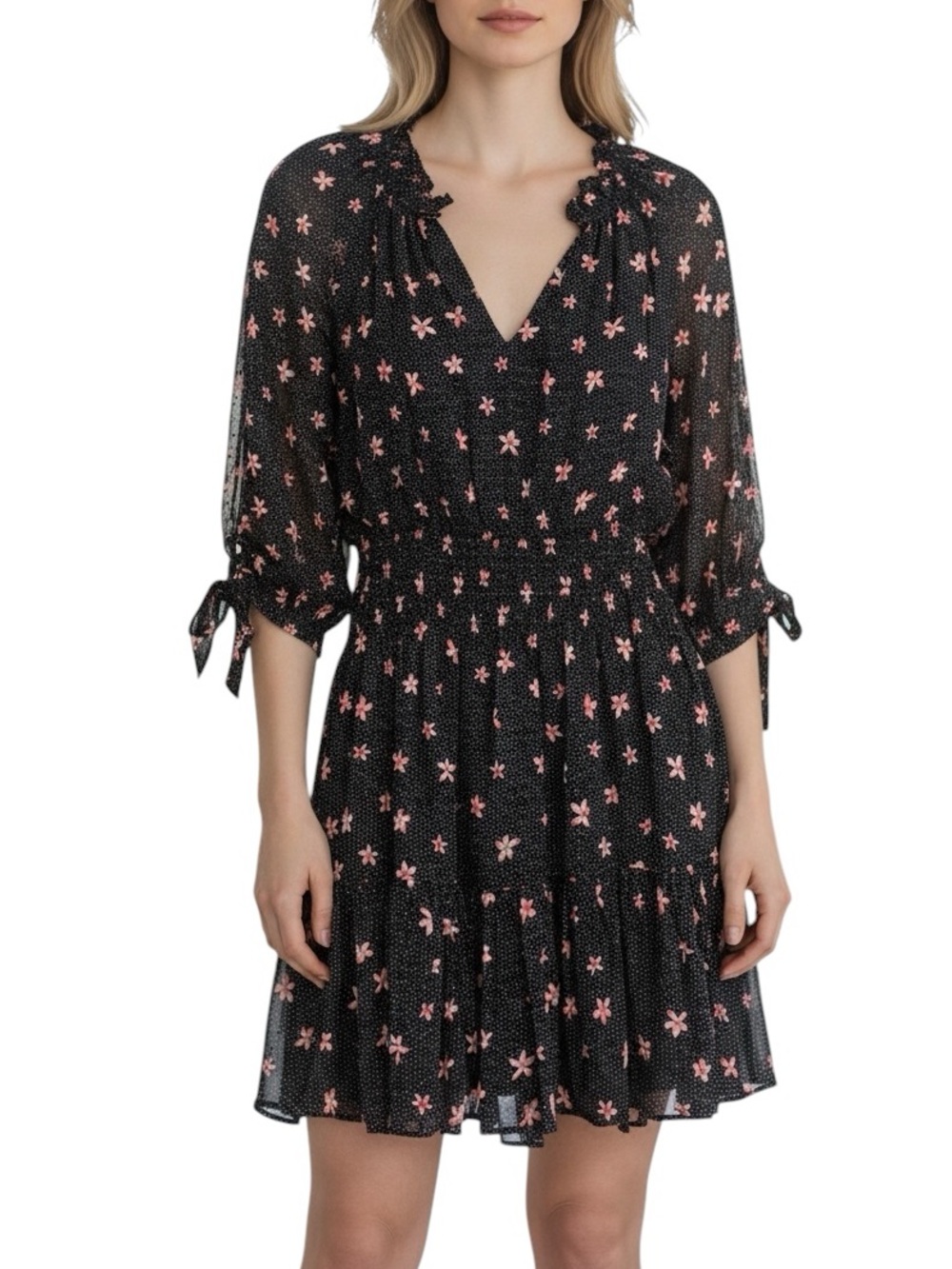 Rebecca Taylor SILK Black Dress with Pink Floral Print EXCELLENT CONDITION